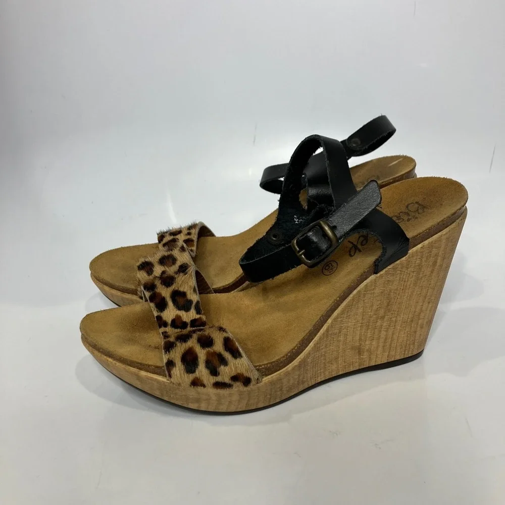 Biostep wedge Sandals calf hair animal print straps women's size 6.5 summer boho